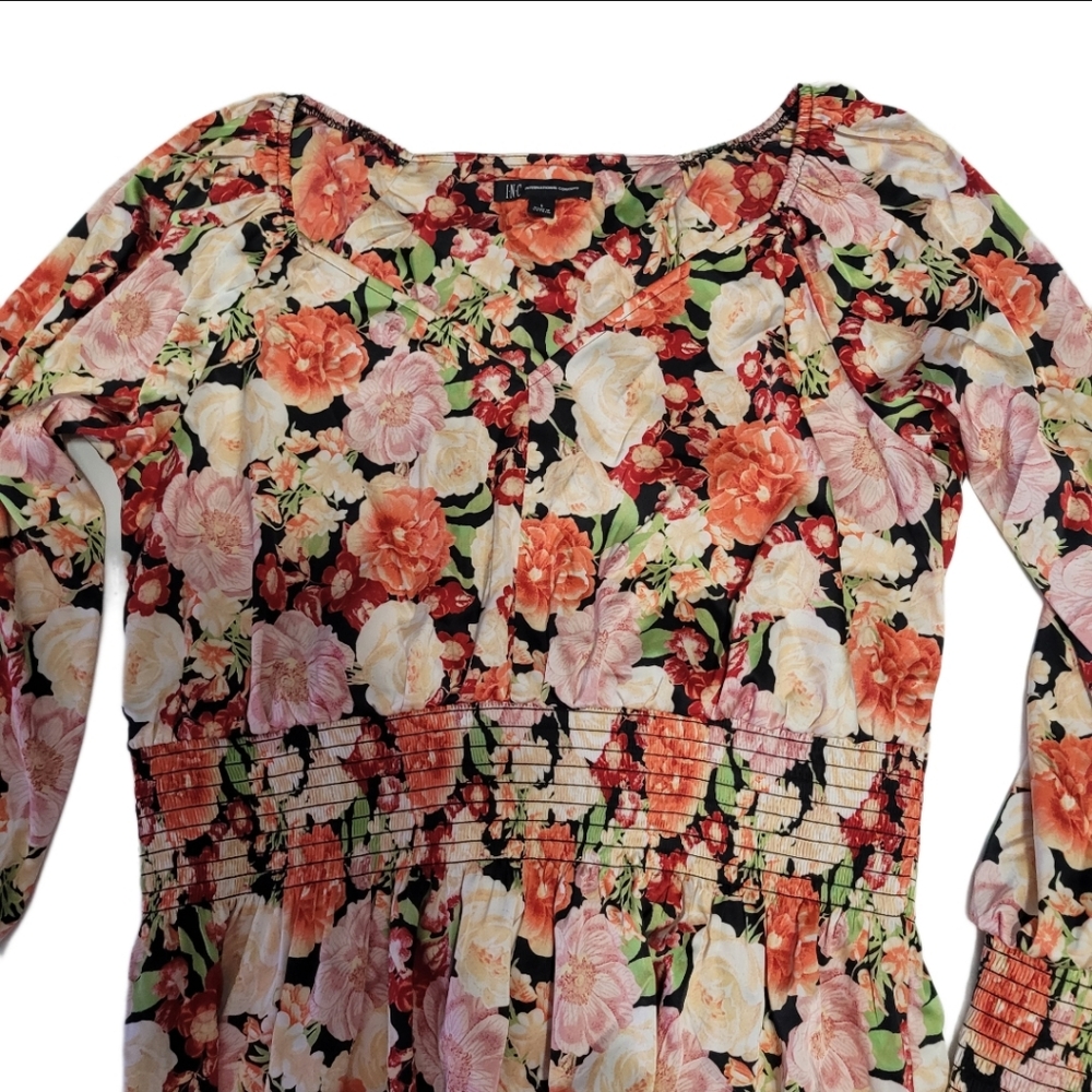 INC Emma Garden Women's L Smocked Ruffle Long Sleeve Peplum Top Multicolor - Picture 11 of 12